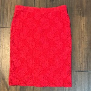 Anthropologie Maeve Stretch Red Lace Pencil Skirt Holiday Valentine Knee Length